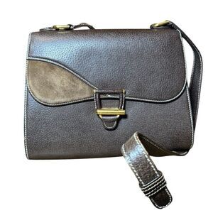 Gucci Vintage Brown Leather & Suede Structured Shoulder Bag Auth